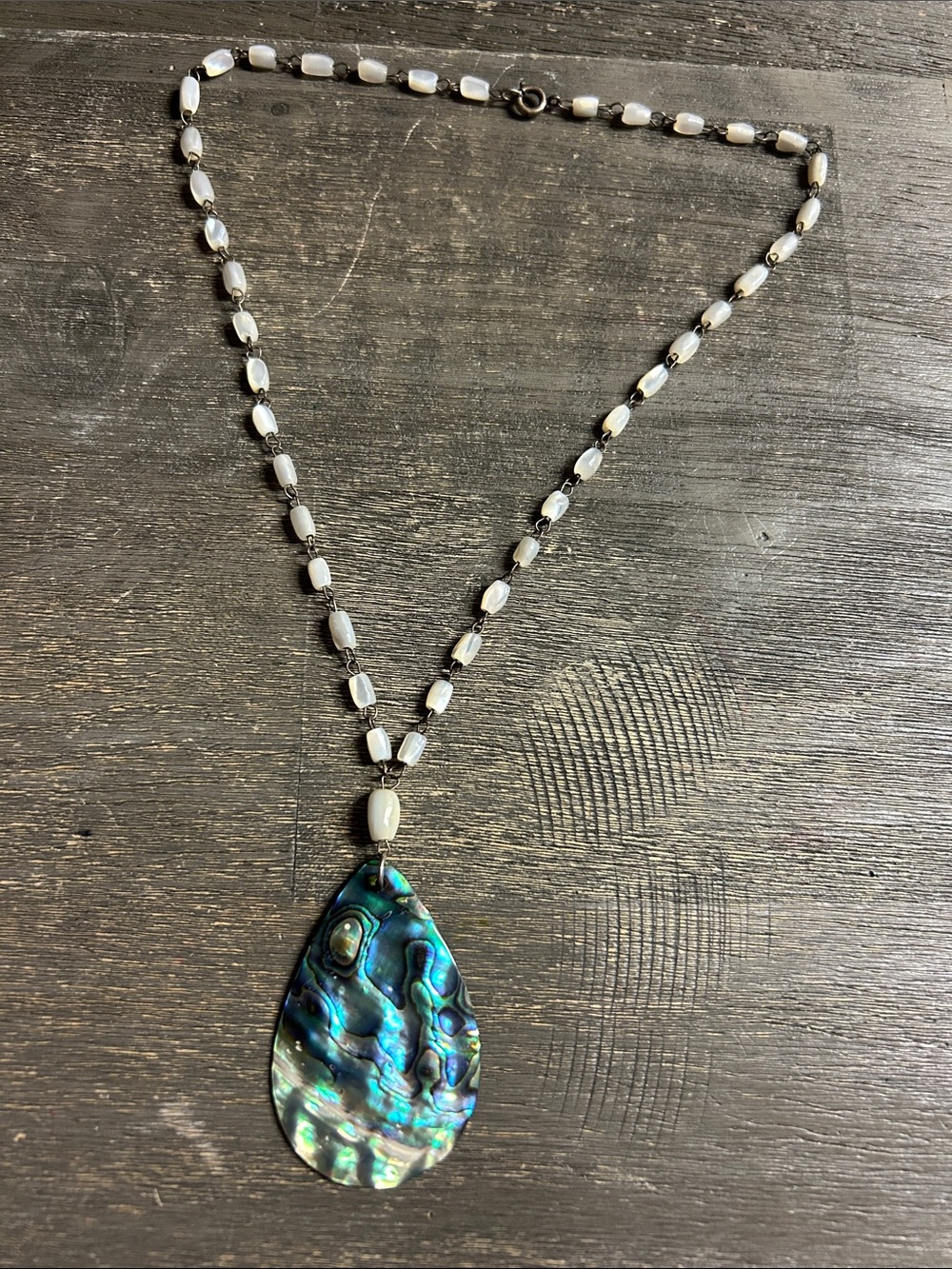 Abalone Teardrop Pendant Necklace - Iridescent Blue-Green - Mother Of Pearl